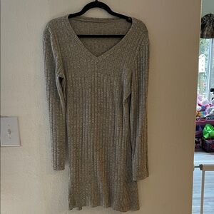 Elegant Gray Long Sleeve Knit Dress